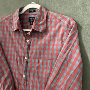 J Crew Shirt Mens Medium Red Blue  Check Plaid Button Up‎ Casual Cotton